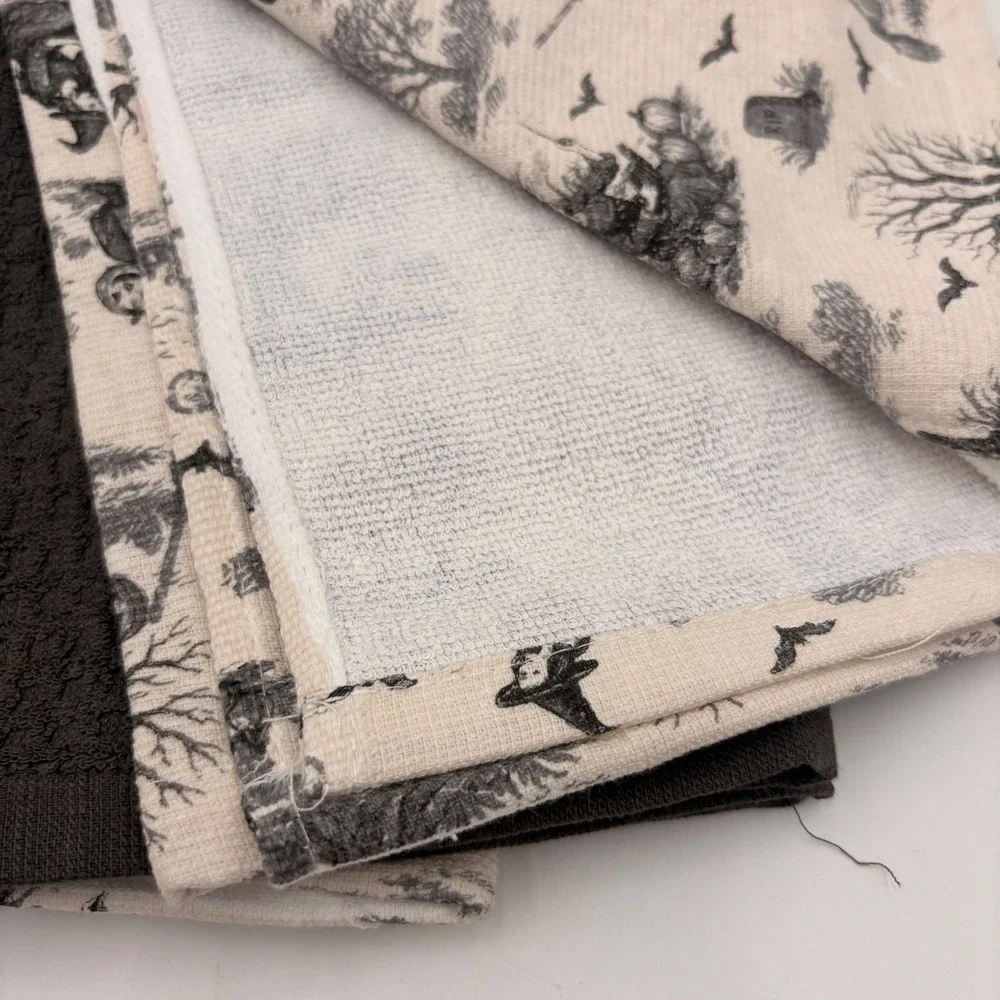 Spooky Home Halloween Kitchen Towels Set of 3 Witches Graveyard Toile Cotton